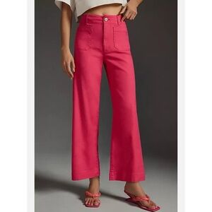 Anthropologie Maeve The Colette Linen Crop Wide Leg Pants Hot Pink 29